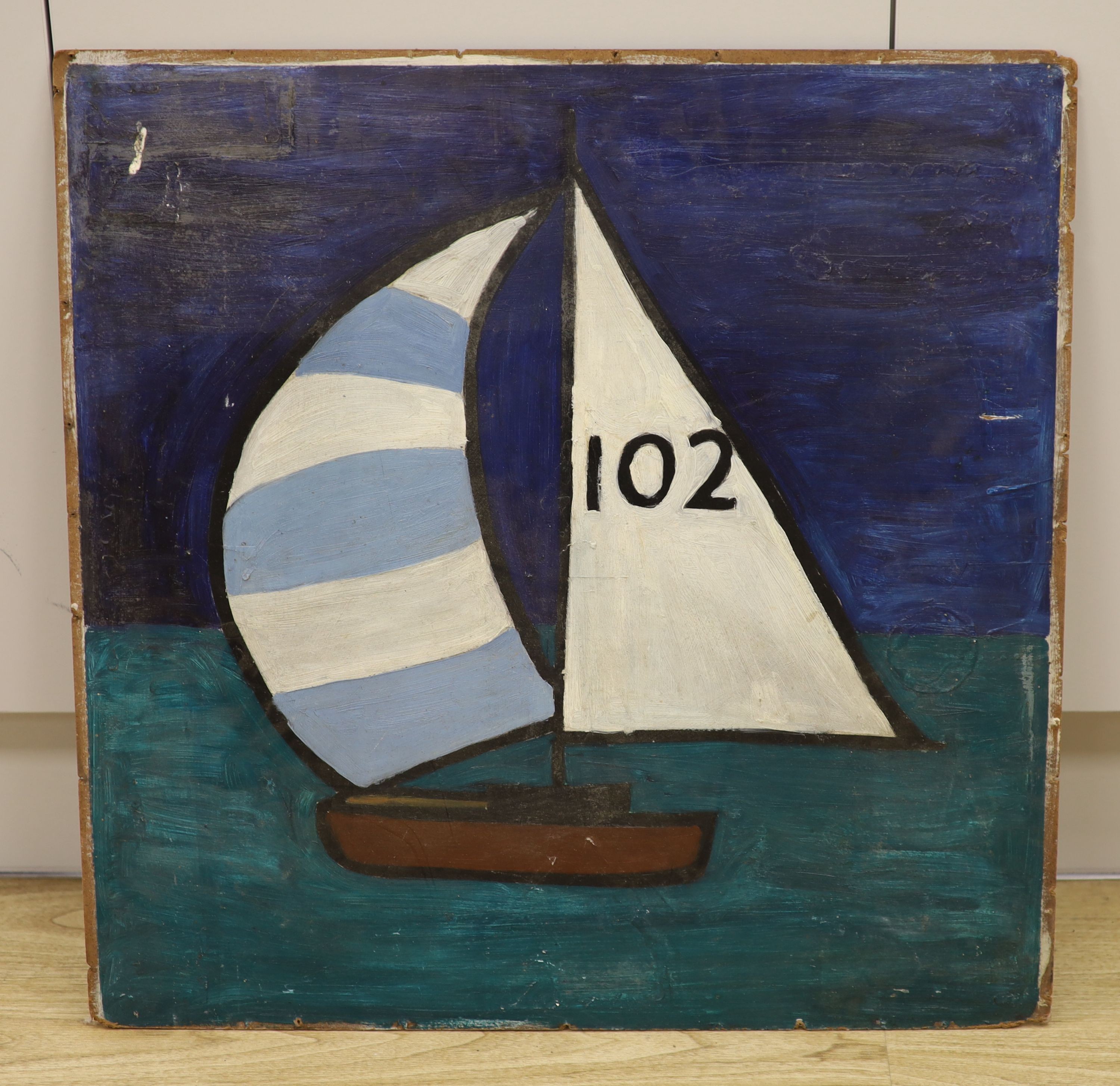 John Upton, oil on board, Racing yacht at sea, inscribed verso, 60 x 60cm, unframed